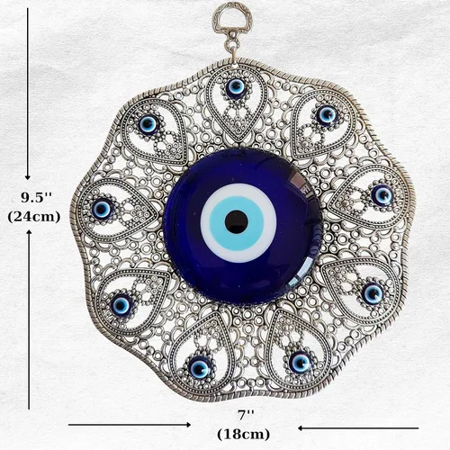 Miniatura 2 de Adorno colgante de pared azul de cristal turco de ojo turco - Decoración de metal para el hogar - Amuleto turco - Protección y dije de buena suerte