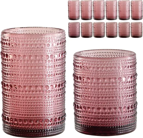 Miniatura 10 de ZMOWIPDL Juego de vasos de vidrio vintage de 6 vasos de vidrio de hobnail de 15 onzas, vaso de agua azul en relieve, para cerveza, cóctel, whisky
