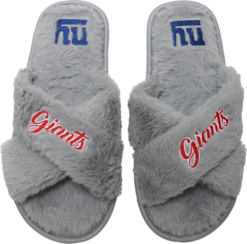 Miniatura 16 de FOCO Pantuflas deslizantes cruzadas mullidas con logotipo de texto del equipo NFL para mujeres