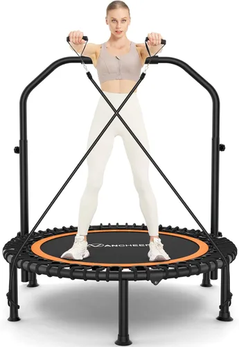 ANCHEER Minitrampolín plegable de 40"/48", carga máxima de 450 libras/550 libras para interiores, con mango de espuma ajustable de 4 niveles y