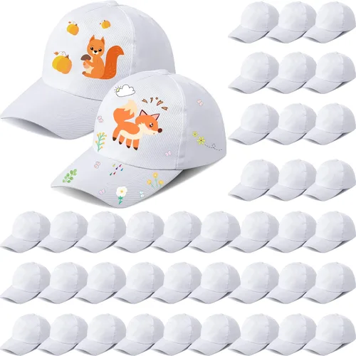 30 gorras de béisbol blancas para niños, gorras de béisbol en blanco con correa trasera ajustable, sombrero de sol para pintura de bricolaje,