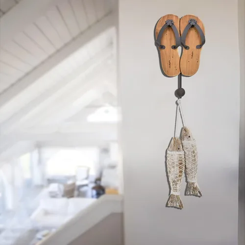 Miniatura 5 de Aecipl Ganchos de pared de madera para colgar chanclas, letrero de decoración temática de playa, gancho náutico para toallas para baño, dormitorio