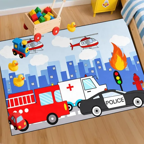 Miniatura 21 de Alfombras de construcción para habitación de niños de 2 x 3 pies, alfombra de juego para autos y camiones, alfombra de coche para niños, alfombra