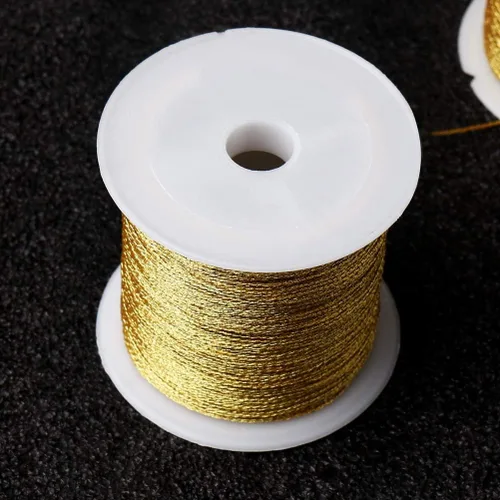 Miniatura 4 de Pengxiaomei Cuerda metálica dorada de 218 yardas/656 pies, cuerda de hilo dorado de 2 bobinas para hacer pulseras, hilo de fabricación de joyas