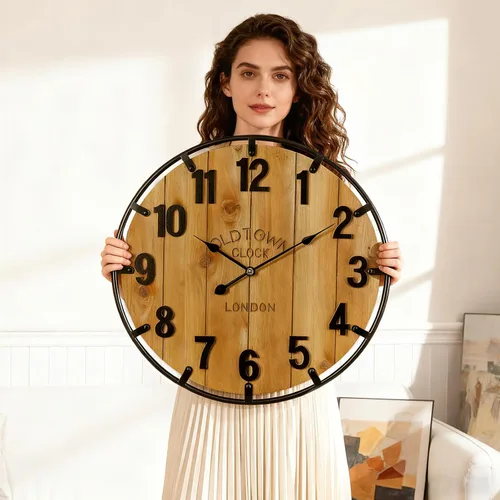 Miniatura 2 de Vantic Farmhouse - Reloj de pared decorativo extra grande de 24 pulgadas con círculo de metal, reloj de pared de madera de gran tamaño con número
