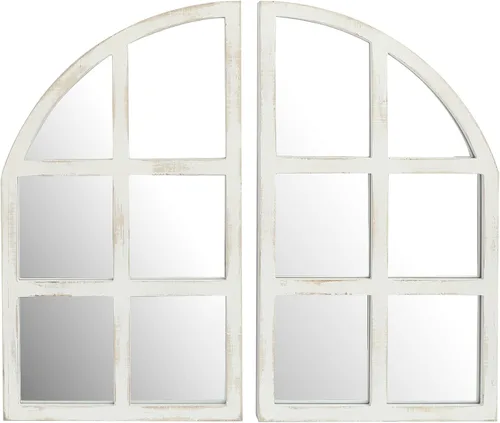FLORA Espejo de Granja, Espejo de Pared con Ventana de Arco para Cocina, Dormitorio, Sala de Estar, Decoración de Pared, Juego de 2