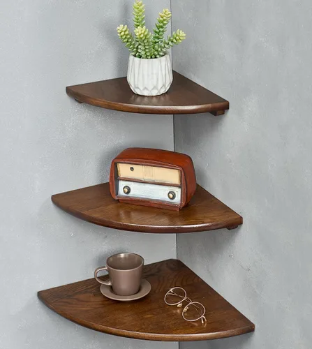 Miniatura 10 de Estante Esquinero, Estante Esquinero Flotante de Madera de Roble Macizo de 7 pulgadas Montaje en Pared Extremo Redondo Estantes Flotantes