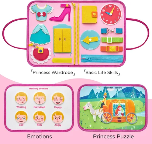 Miniatura 5 de Libro silencioso de princesa rosa de lujo Freebear, tablero sensorial de actividades Montessori para niñas de 1 a 4 años, juguetes educativos