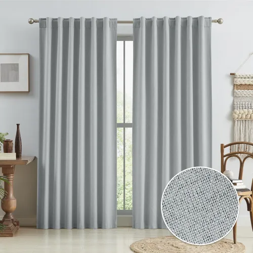 Miniatura 72 de Paneles de cortinas de ventana 100% opacas, con trabillas traseras, bolsillo para barra, gancho, cinturón, aspecto plisado, cortinas para sistema
