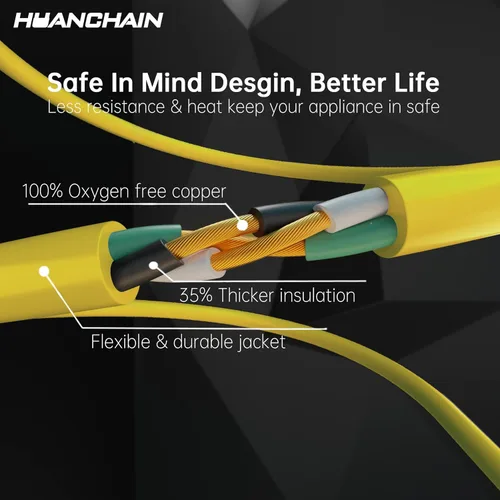 Miniatura 3 de HUANCHAIN Cable de extensión para interiores y exteriores, 50 pies, impermeable, calibre 16/3, flexible, resistente, cable de extensión para Amarillo