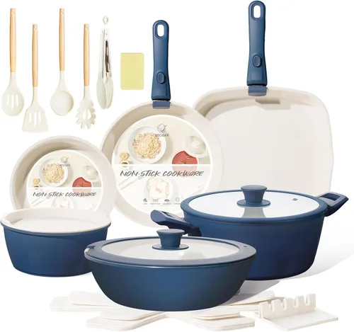 Miniatura 12 de BECIGAR Juego de 23 ollas y sartenes de cerámica, antiadherentes con mango desmontable, juego de cocina de inducción con mango extraíble, incluye