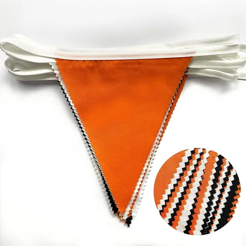 Miniatura 3 de Decoraciones de fiesta de Halloween naranja y negro de 32 pies, banderines de tela de araña, calavera y murciélagos, banderines triangulares
