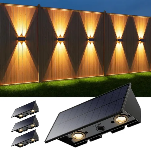 4 Pack Solar Powered Wall Lights for Outside Up and Down Fence Mount LED Outdoor Decorative Waterproof Lamps for Porch, Deck, Patio, Yard, Garden, 4
