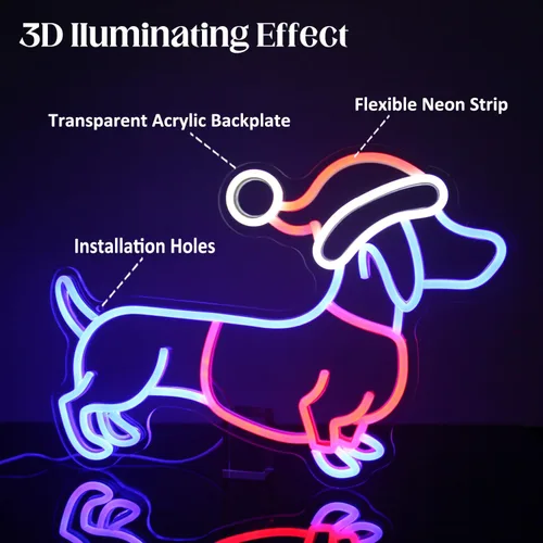 Miniatura 5 de Letrero de neón de perro salchicha con sombrero de Navidad, letrero LED de neón de perro salchicha, luces de neón de perro salchicha
