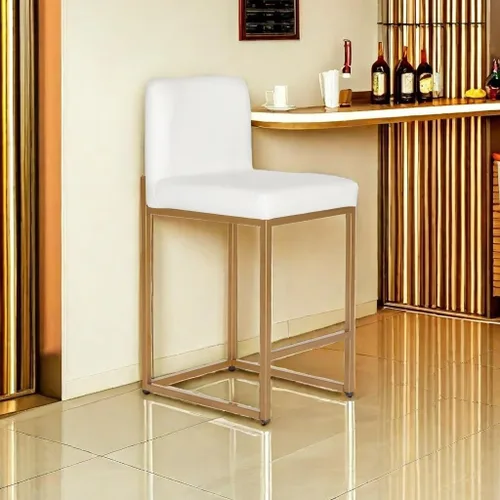 Miniatura 13 de Juego de 2 taburetes de bar de altura de mostrador de color blanco cremoso de 24 pulgadas, modernos taburetes de bar dorados con respaldo tapizado