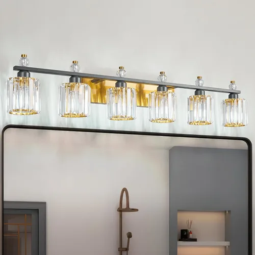 Miniatura 14 de Luces de Tocador de Baño de 3 Luces, Placado Negro, Modernas Luces de Tocador de Cristal para Baño, Luces de Tocador de Cristal para Usar Sobre