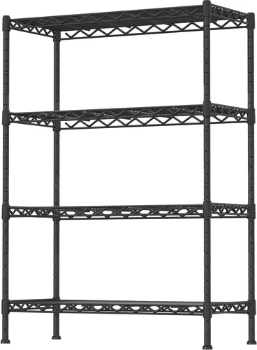 Estantería de 4 estantes ajustable resistente, organizador de alambre de metal para lavandería, baño, cocina, despensa, armario, color negro