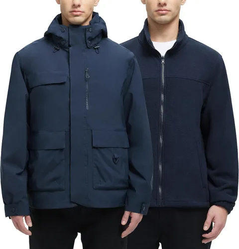Miniatura 11 de YGREYG Chaquetas de invierno impermeables 3 en 1 para hombre, para esquí, abrigo de lluvia y nieve, con forro acolchado, cortavientos
