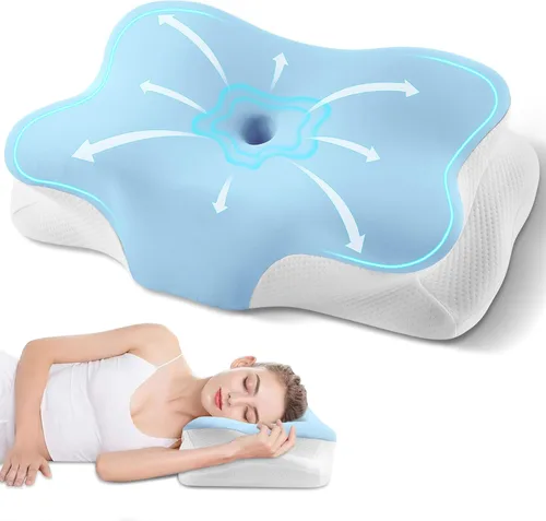 Miniatura 17 de Almohada cervical para el cuello, almohada ergonómica para dormir de lado para el soporte del cuello, almohadas de espuma viscoelástica refrescante