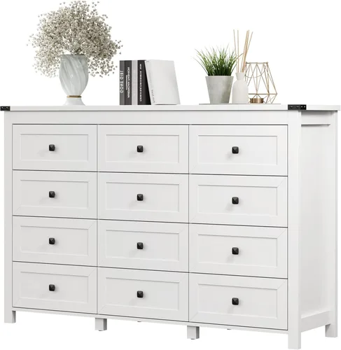 Miniatura 32 de Cómoda para dormitorio con 6 cajones, cómoda de madera de granja, soporte de TV ancho con mango de metal, organizador de ropa moderno para pasillo