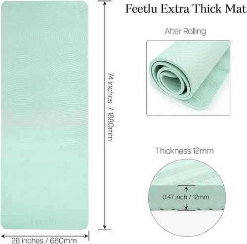 Miniatura 2 de Extra Thick 12mm Exercise Mat – Non-Slip, Joint-Friendly & Cushioned Fitness Mat for Yoga, Pilates & Floor Workouts – Durable, Supportive & Includes
