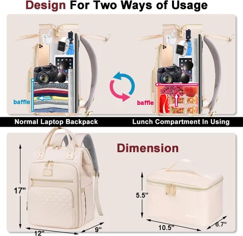 Miniatura 4 de Mochila para Almuerzo Weitars - Mochila para Laptop de 15.6 Pulgadas para Mujeres, para Viaje y Trabajo, Beige, Vacaciones
