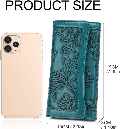 Miniatura 56 de MEITRUE Cartera de cuero para mujer, con bloqueo RFID, triple pliegue, con relieve, soporte para tarjetas, organizador de chequera para teléfono