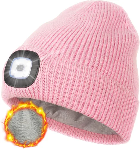 Miniatura 15 de MELASA Gorro de invierno con forro polar LED, recargable por USB, gorro cálido con luz integrada, regalos para hombres, papá, esposo, él