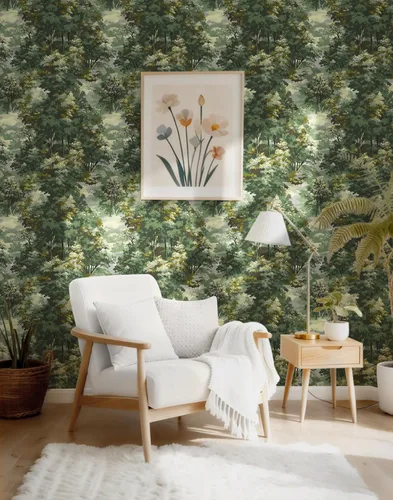 Miniatura 2 de Papel tapiz de bosque para despegar y pegar, papel de contacto verde, papel tapiz de árbol de bosque, papel tapiz botánico de bosque, autoadhesivo