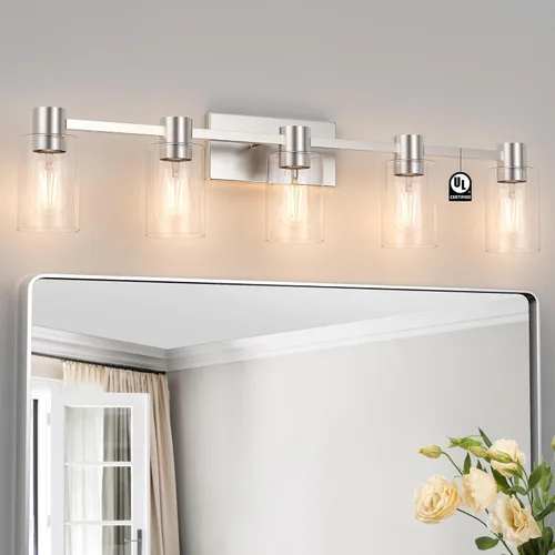 Miniatura 13 de Accesorios de iluminación de tocador modernos de 5 luces sobre espejo, accesorios de iluminación de baño en negro mate, luces de tocador, aplique