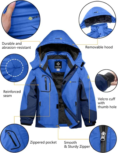 Miniatura 6 de GEMYSE Chaqueta de esquí impermeable para niños, chaqueta de invierno a prueba de viento con capucha