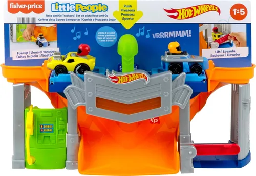 Miniatura 6 de Fisher-Price Little People Hot Wheels Set de Pista de Carreras y Juego de Vehículos para Niños Pequeños con Luces, Sonidos y 2 Autos para Juego