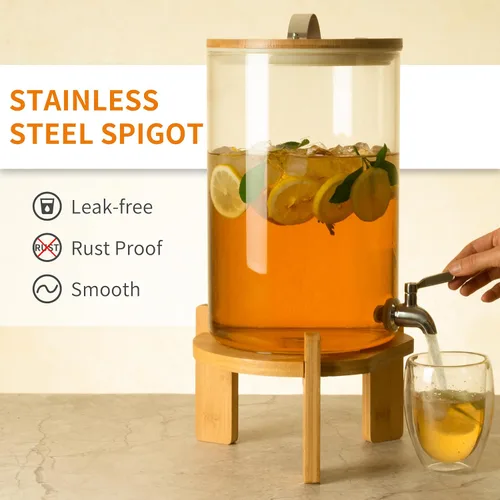 Miniatura 2 de L'ÉPICÉA Dispensador de bebidas, dispensador de bebidas de vidrio con soporte, dispensador de bebidas para fiestas, dispensador de bebidas