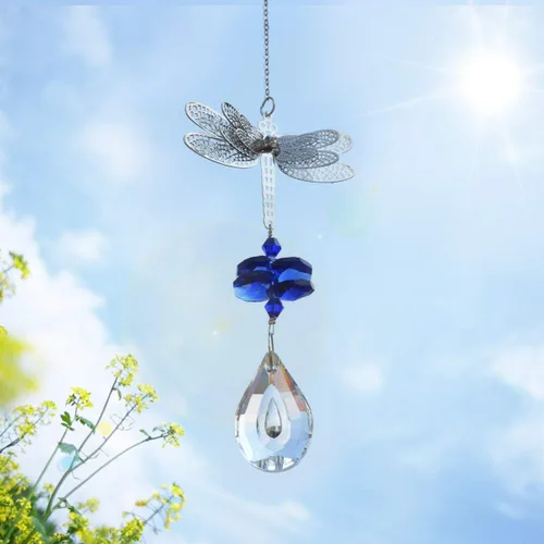 Miniatura 3 de WEISIPU Prisma atrapasoles de cristal – Atrapasoles de libélula para ventanas colgantes de arco iris, adorno de libélula de metal de cristal K9