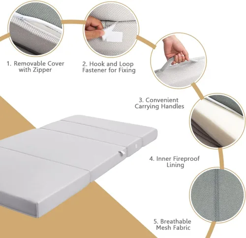 Miniatura 5 de KOMFOTT Colchón de espuma triple plegable de 4 pulgadas, tamaño individual XL con funda extraíble, convertible portátil para sofá, cama, suelo, Gris