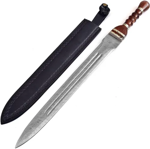 Miniatura 7 de Armory Replicas™ Hand-Forged Damascus Roman Gladius Sword with Leather Sheath – Collector & Reenactment Ready