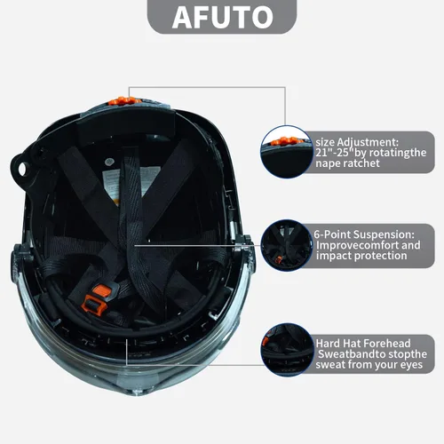 Miniatura 4 de Casco duro negro con calcomanías reflectantes ANSI Z89.1, aprobado por ANSI Z89.1, ajustable, 6 puntos, suspensiones, visera retráctil para Negro 01
