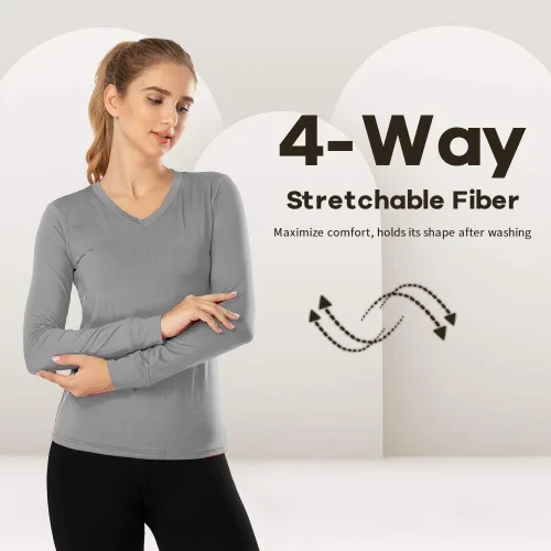 Miniatura 7 de MANCYFIT Tops térmicos para mujer, camisa con forro polar, manga larga, capa base, cuello en V