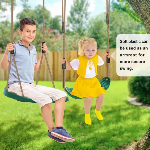 Miniatura 6 de SELEWARE Paquete de 2 asientos de columpio de plástico resistente con cuerda ajustable y conexión rápida, accesorios de repuesto para niños y Verde