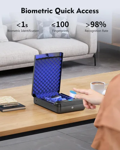 Miniatura 3 de HOLEWOR Caja Fuerte para Armas Pequeña Caja Fuerte para Pistola Caja de Bloqueo Biométrica para Pistola, Acceso Rápido por Huella Dactilar Funda