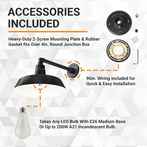 Miniatura 3 de 14 pulgadas. RLM Warehouse - Pantalla con brazo de cuello de cisne y bombilla Led A19 5000K de 9W