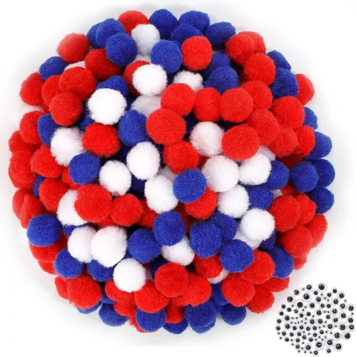 Miniatura 13 de Caydo 1200 pompones para suministros de manualidades, 1050 pompones grandes y pequeños de colores surtidos con 150 ojos saltones Multicolor