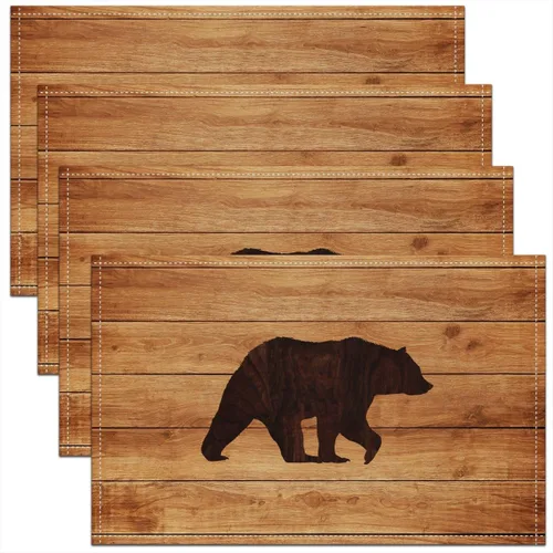 Miniatura 31 de Lodge - Juego de 4 manteles individuales de cabina con diseño de silueta de pino y oso gris, tapetes de cocina para mesa de comedor, animales