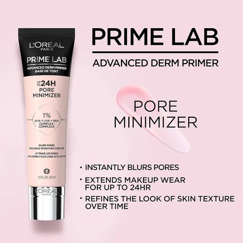 Miniatura 2 de L'Oreal Paris Prime Lab - Imprimación facial minimizadora de poros de hasta 24 horas con AHA, LHA, complejo BHA para suavizar y extender el uso