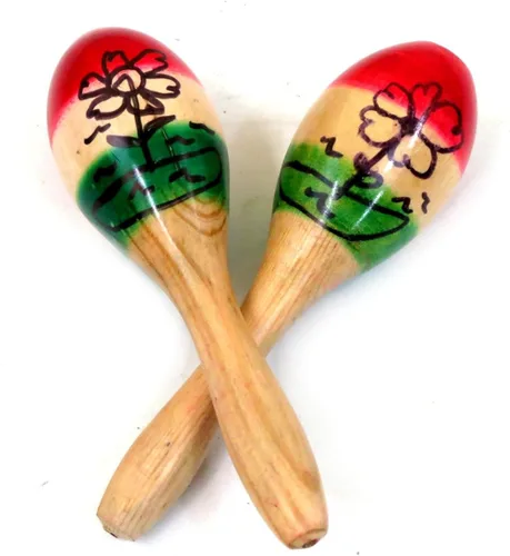Leos Imports Maracas mexicanas hechas a mano, 3 colores de madera tradicional para Cinco de Mayo, bodas, fiestas y más