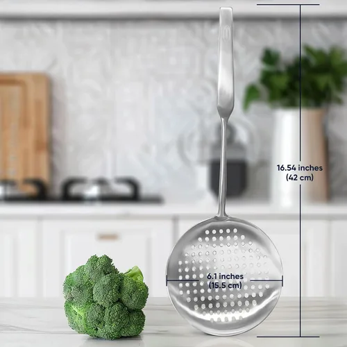 Miniatura 3 de Newness Cuchara Ranurada, [A Prueba de Óxido, Formación Integral, Duradera] Espumadera Ancha de Acero Inoxidable 304 con Mango Ergonómico de Vacío