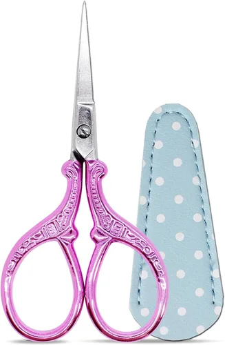 Miniatura 16 de Tijeras de 3.6 pulgadas para costura y manualidades, de acero inoxidable, con funda de cuero para punto de cruz, corte de papel, artesanía, trabajo