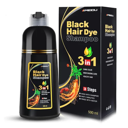 IIIMEIDU MEIDU - Champú de tinte de cabello negro 3 en 1 para cobertura de canas, champú de color de cabello semipermanente para tinte de cabello