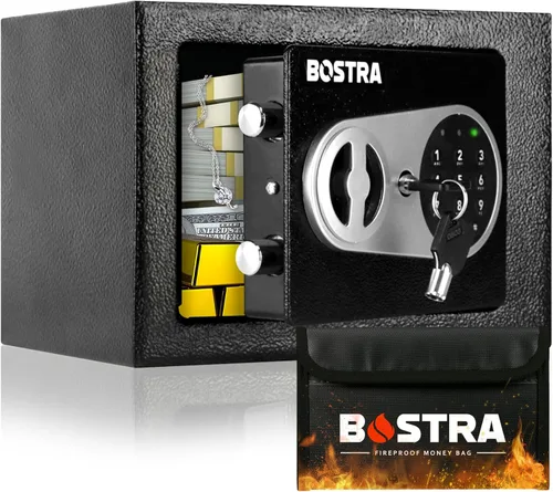 Miniatura 9 de Bostra Caja de seguridad ignífuga con sensor de luz y bolsa ignífuga, caja fuerte para dinero con teclado digital, caja fuerte de seguridad