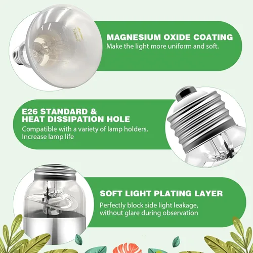 Miniatura 7 de Paquete de 2 bombillas de calor de reptiles de 100 W, bombilla de espectro completo para reptiles UVA/UVB y luz de punto de disfrute, luz UVB